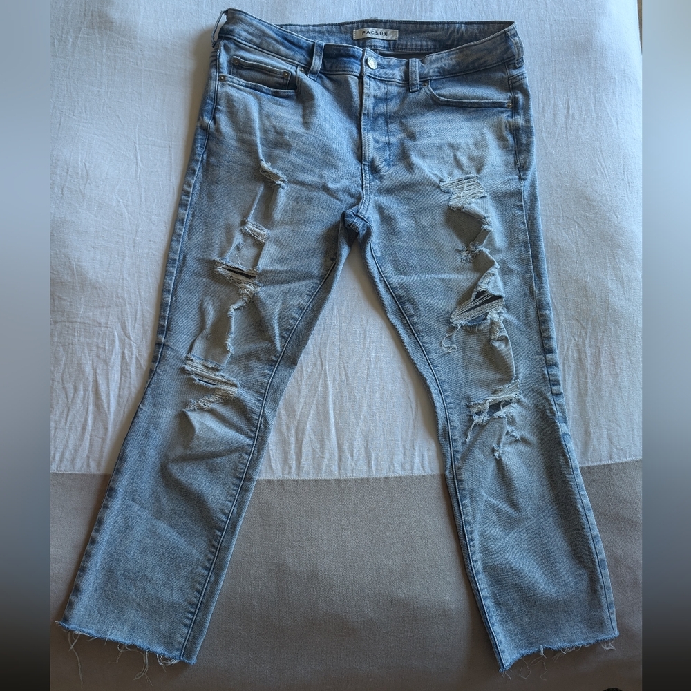 PacSun Skinny Distressed Light Wash Jeans (Cropped to 24" Inseam)